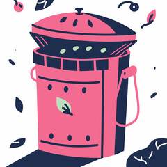 Pink compost bin with lid for home gardening waste recycling