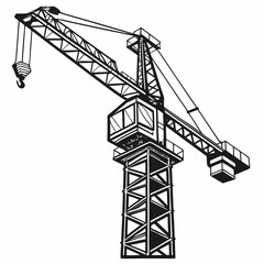 Black and white illustration of a large industrial crane