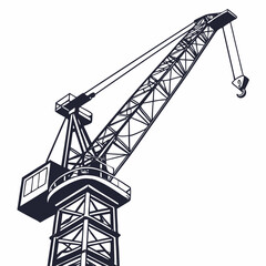 Construction crane illustration black and white industrial machinery lifting equipment