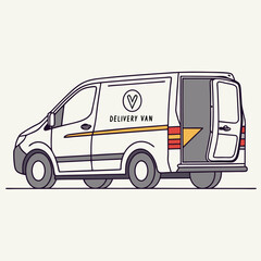 White delivery van side view open door cargo van transportation service