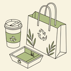 Eco friendly takeout package coffee cup food tray bag