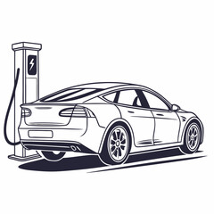Electric car charging at a charging station modern vehicle design