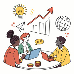 Diverse team brainstorming innovative ideas global growth strategy