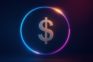 Obraz premium Dollar Sign in Neon Circle with Gradient Lighting on Dark Background for Finance Theme