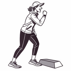 Energetic woman exercising fitness step aerobics workout transparent png