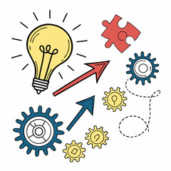 Bright idea gears innovation progress solution teamwork puzzle