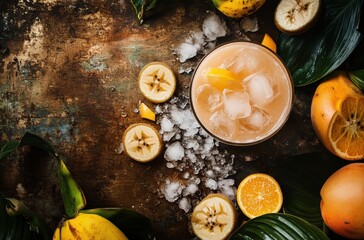 Rustic bar scene with Banana Farmer cocktail in highball glass,