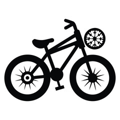 Fototapeta premium Black silhouette bicycle with snowflake basket