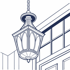 Elegant hanging lantern architectural line drawing exterior design