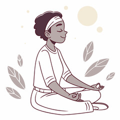 Woman meditating peacefully in lotus pose nature leaves background