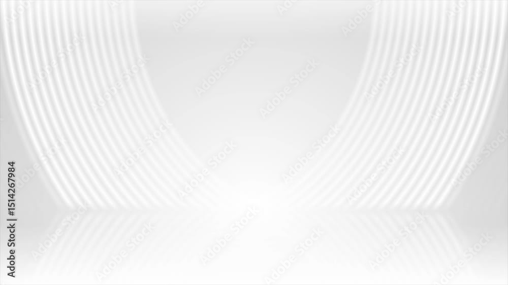 Poster Grey white smooth curved waves abstract tech elegant background with reflection. Seamless looping futuristic light motion design. Video animation Ultra HD 4K 3840x2160
