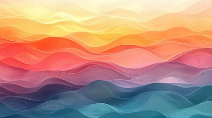 Fototapeta premium Abstract horizontal background with colorful waves. Trendy vector illustration in style retro 60s, 70s. Pastel colors