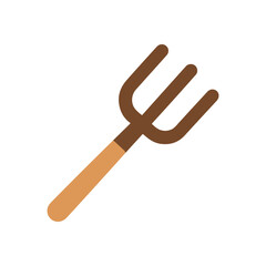 A stylized brown threepronged pitchfork with a tan handle