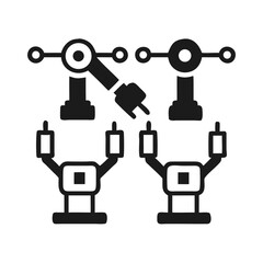 Robotic arms silhouette design, industrial automation vector graphics, clean cutout