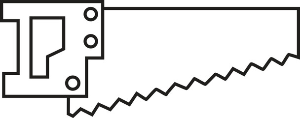 Black and White Line Art Vector of Hand Saw Tool with Jagged Blade for Carpentry, Construction, and Woodworking Projects