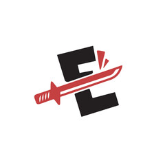 Katana Sword cut letter E logo design vector, logo for your company