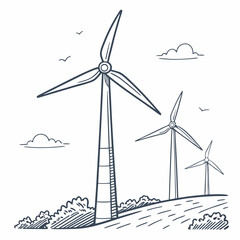 Wind turbines generating clean energy on a hillside