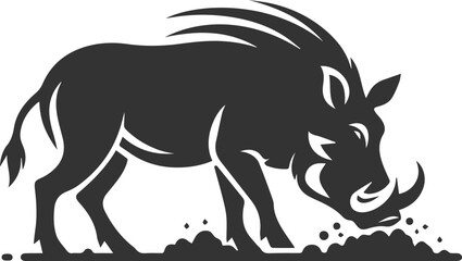 Black drawing vector silhouette of a warthog animal artwork