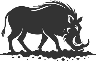 Black drawing vector silhouette of a warthog animal artwork