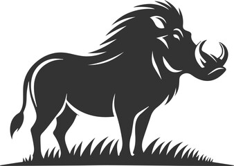 Black drawing vector silhouette of a warthog animal artwork