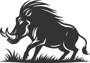 Black drawing vector silhouette of a warthog animal artwork