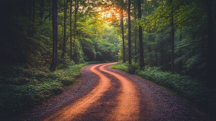 Fototapeta premium Winding Forest Road at Sunset.