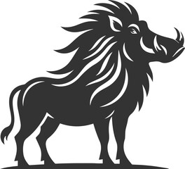Black drawing vector silhouette of a warthog animal artwork