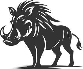 Black drawing vector silhouette of a warthog animal artwork