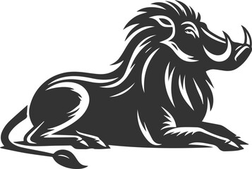 Black drawing vector silhouette of a warthog animal artwork
