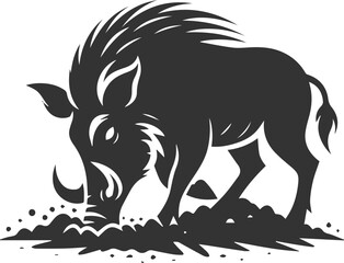 Black drawing vector silhouette of a warthog animal artwork