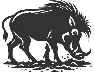 Black drawing vector silhouette of a warthog animal artwork