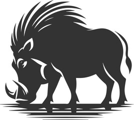 Black drawing vector silhouette of a warthog animal artwork