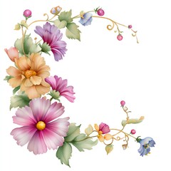 Fototapeta premium A vibrant floral design featuring colorful blossoms and lush greenery.