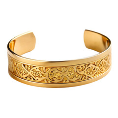 Gold cuff bracelet with engraved Arabic script and reflective finish