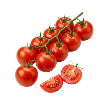 Fresh ripe cherry tomatoes on the vine perfect for salads and cooking stock photo image