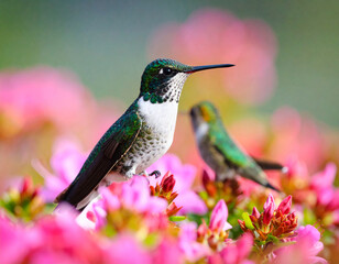 Fototapeta premium Vibrant Broad-Billed Hummingbird in Mid-Flight – Stunning Close-Up of Colorful Tropical Bird with Iridescent Plumage, Perfect for Nature Photography, Wildlife Conservation, and Ornithology Projects