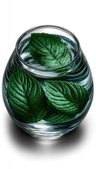 Green leaves in water bowl