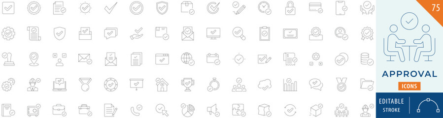 Approval icon collection set. Editable stroke.