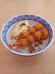 Japanese Ebi Fry Rice Bowl with Tartar Sauce - Close Up