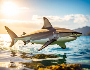 Blacktip Reef Shark (Carcharhinus melanopterus) Swimming Gracefully in Clear Tropical Waters &ndash; Perfect for Marine Biology, Underwater Photography, Ocean Life Education, and Conservation Concepts