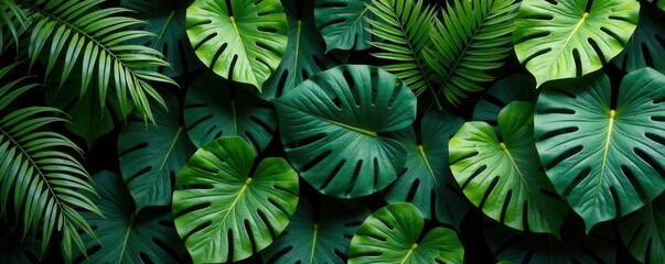 Dense, vibrant tropical foliage, diverse leaves , foliage, stock, isolated