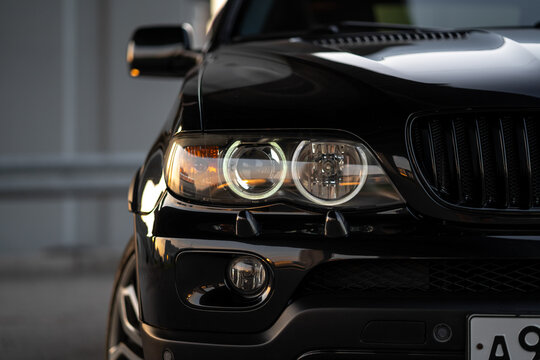 KRASNOYARSK, RUSSIA - May 23, 2025: Black BMW X5 E53