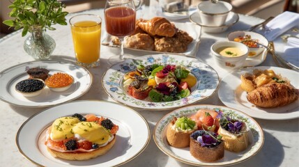 Elegant Breakfast Table Setting with Freshly Prepared Dishes