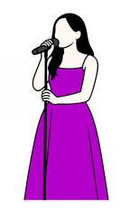 Female Singer in Purple Dress Holding Microphone Illustration