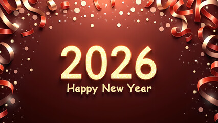 Festive 2026 New Year Celebration Background with Golden Numbers and Ribbons