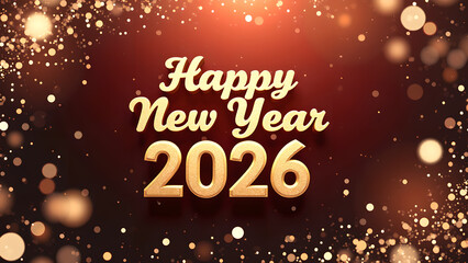 Elegant Happy New Year 2026 Celebration Design with Golden Bokeh Lights Effect