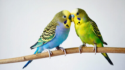 Obraz premium Loving Macaw Birds on branch. Ai generated.