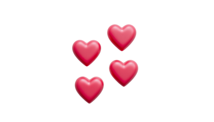 Four Vibrant Red Hearts Symbolizing Love and Affection in a Playful and Whimsical Composition