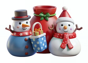 Adorable Snowman Christmas Gift Bag Designs Festive 3D Render