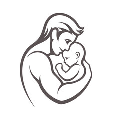 Dad and Newborn Line Art for Parenting Concept.
